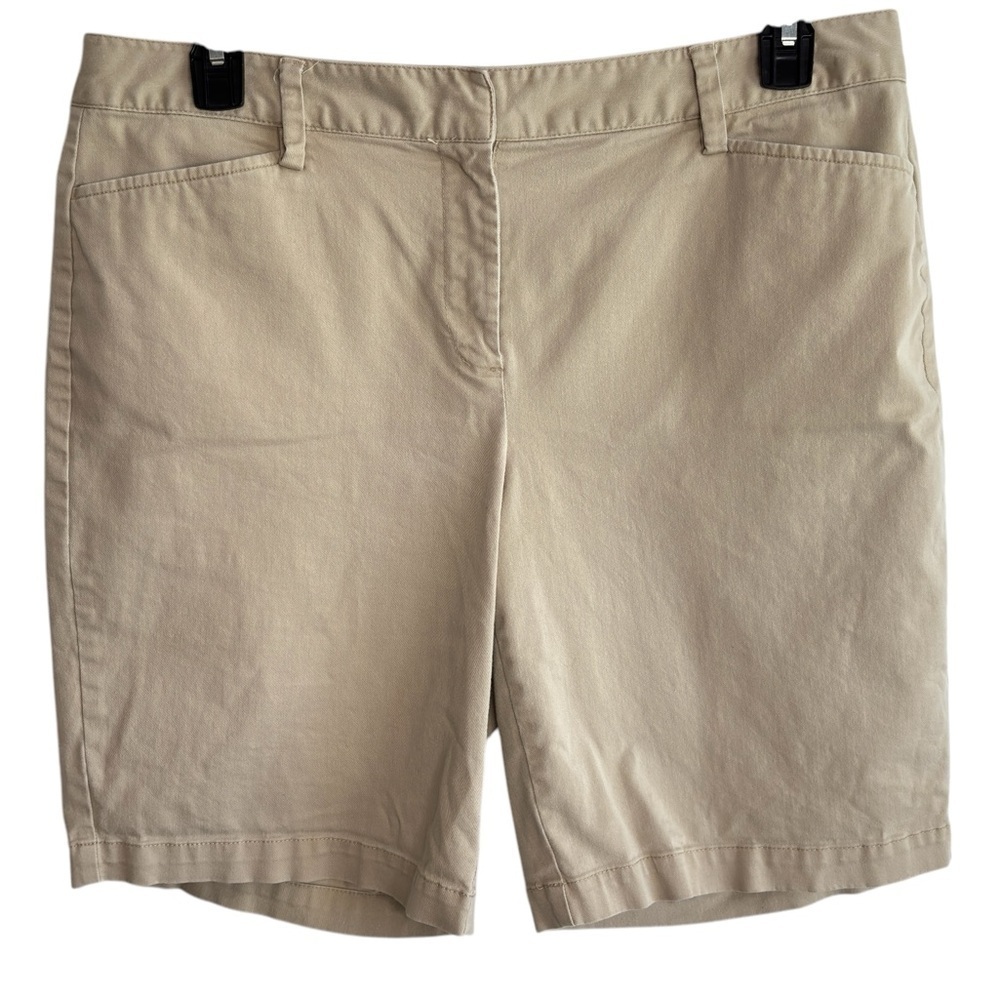 Lands' End Khaki Shorts Women's Size 14 Classic Bermuda Stretch Chinos Mid Rise